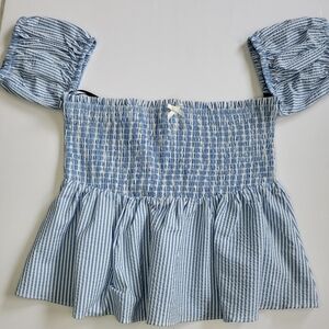 Forever 21 Juniors Cinched Peplum Off The Shoulder Top  Short Sleeve Blouse.